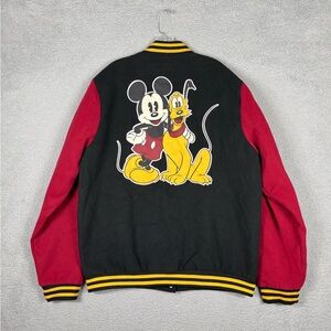 Disney Black and Red Varsity Jacket with Mickey and Pluto Letterman
